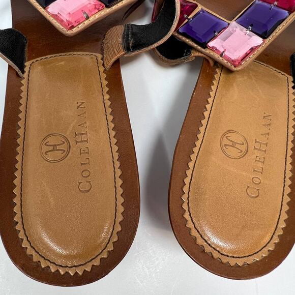 Cole Haan Women's Heeled Flip Flop Leather Sandals Size 7.5B Crystals - Picture 13 of 13